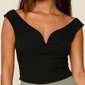 ASTR The Label Black Textured Notch Neck Top XS